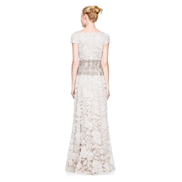 Tadashi Shoji Dress Ivory Latte Pumice Lace Tulle Nomi Formal Evening Size 12 - Picture 2 of 14